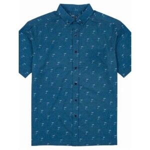NWT Kahala Signature Palm Logo Print Short Sleeve Button Down Shirt Size Large